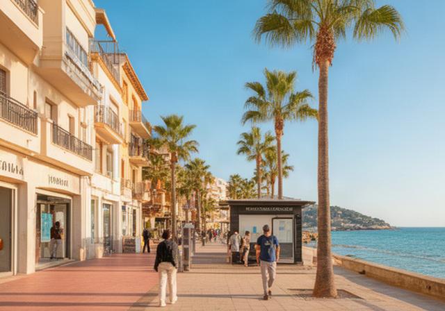 Fachada y paseo marítimo de Platja d-Aro cerca del punto de atención de agua embotellada